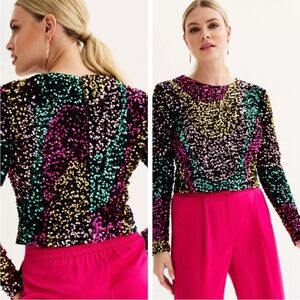 INTEMPO Multicolor Sequins Long-Sleeve Top - Size S